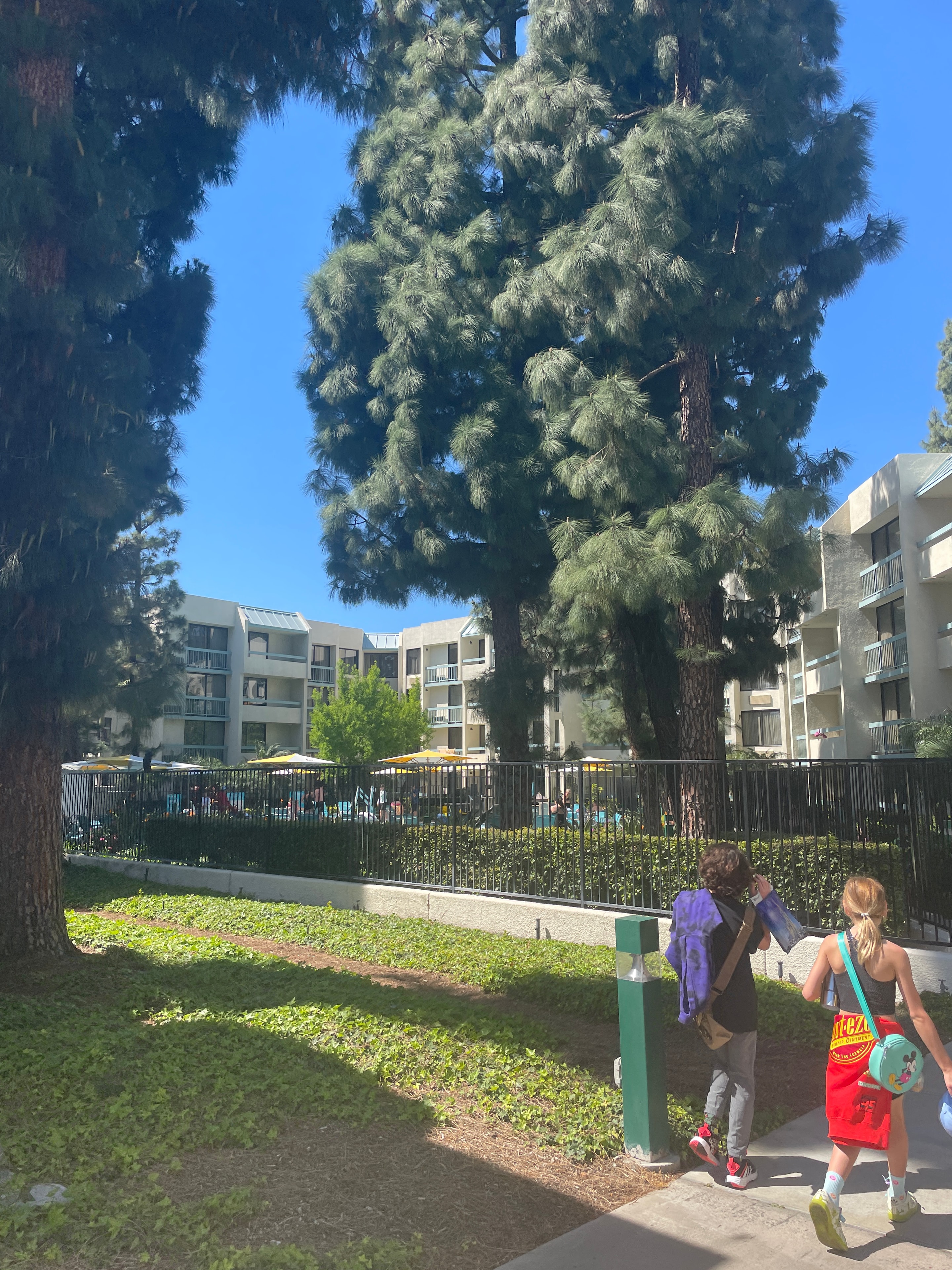 Kids walking along the path on the Howard Johnson Anaheim grounds