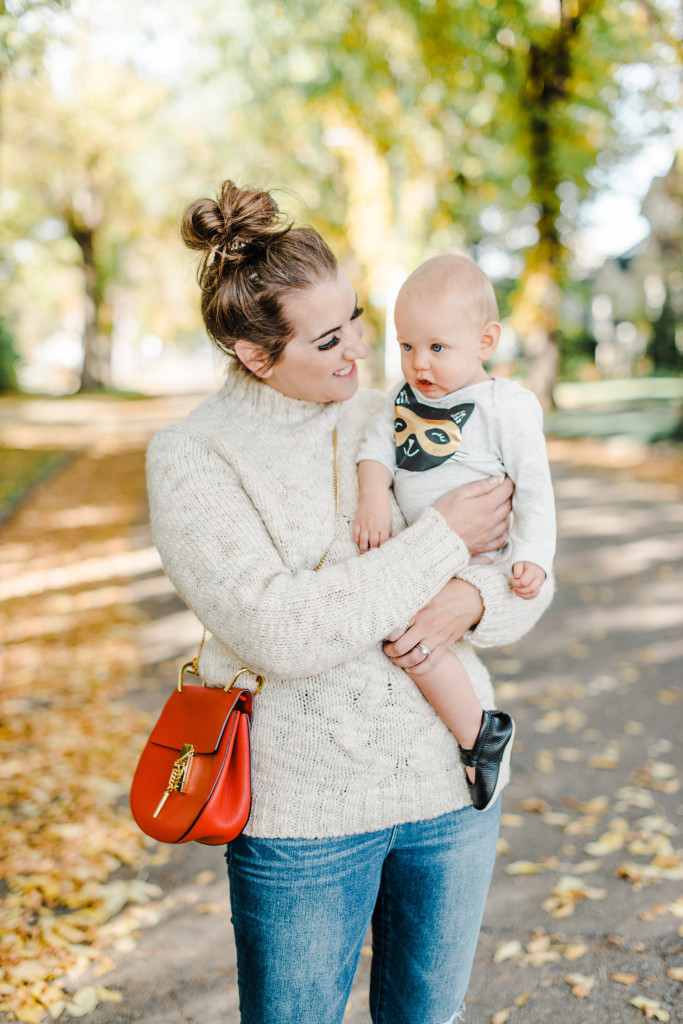 red chloe drew bag chunky knit sweater fall 2017 fashion yet edmonton blogger mommy style mom minimoc 
